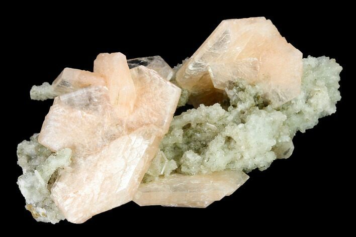 Peach Stilbite Crystal Cluster on Quartz - India #153185